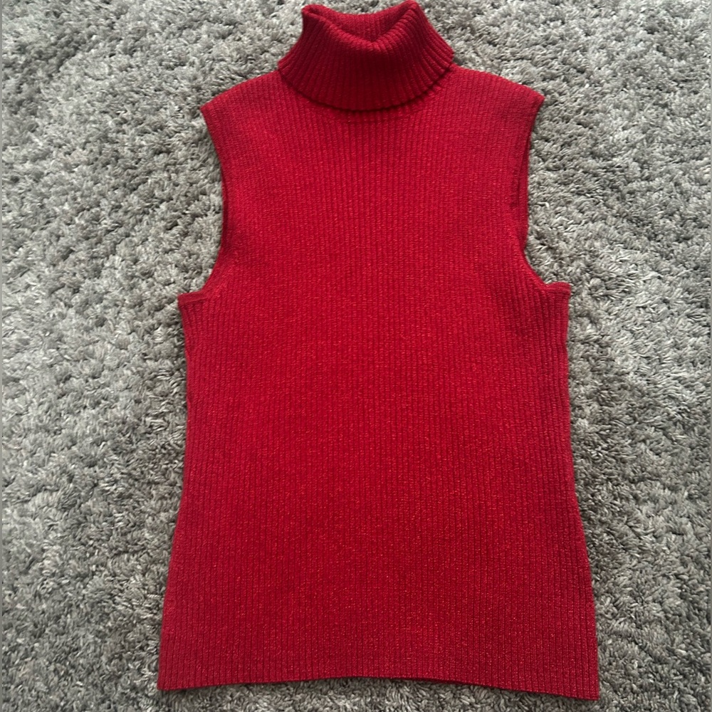 Red Turtleneck Sleeveless Sweater